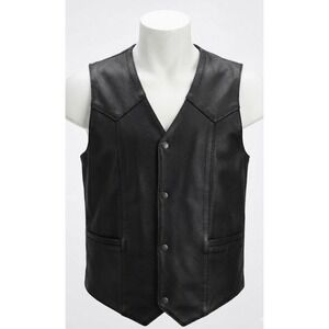 Xelement Mens Genuine Leather Motorcycle Vest Black Snap Front Sz‎ S